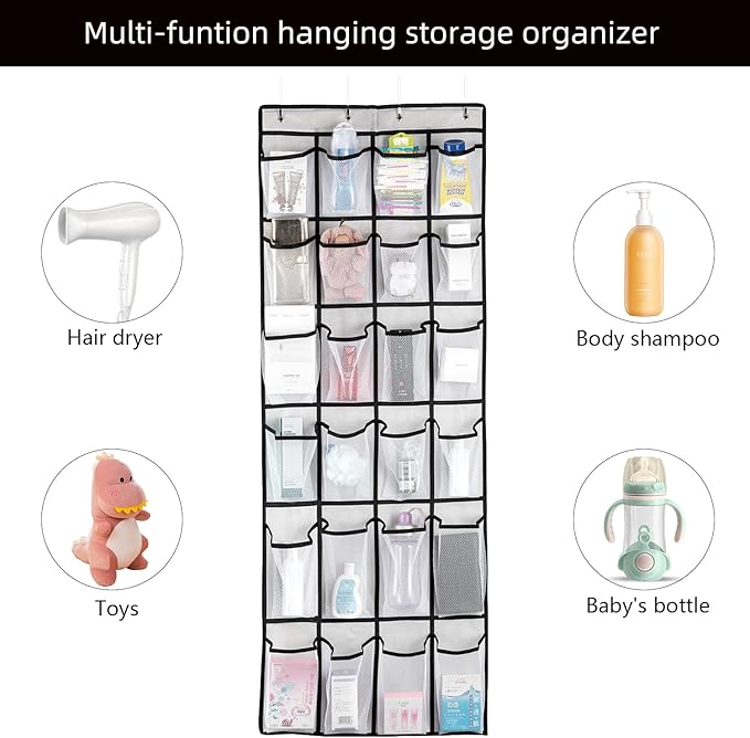 Hanging Shoe Organizer, Over The Door Shoe Organizer with 24 Mesh Large Pockets Door Shoe Rack for Men Women Kids Hanging Door Shoe Holder Size:58x21 Inch (White-2pack)-NeatNest