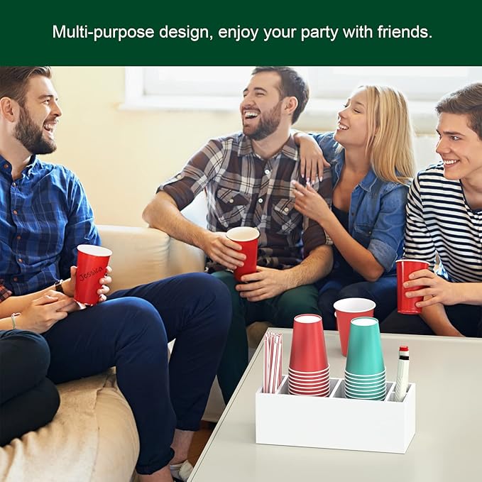 Double Cup Holder with Marker Slot, Party Cup Dispenser Acrylic Cup Organizer Mark Your Cup and Drink Up Caddy Modern Bar Counter Decor, White-NeatNest