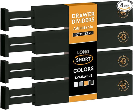 Bambüsi 4 Pack Drawer Divider - Bamboo 2.6" High, 12.5-17" Adjustable Drawer Organizers for Clothes, Expandable Dresser Separators in Bedroom/Bathroom/Kitchen/Office Organization and Storage (Black)-NeatNest
