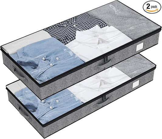 Fixwal 2 Pack Under Bed Storage Containers, Below 4.5 Inches Low Profile Underbed Organizer Clothes Storage with Sturdy Sidewalls and Bottom-NeatNest