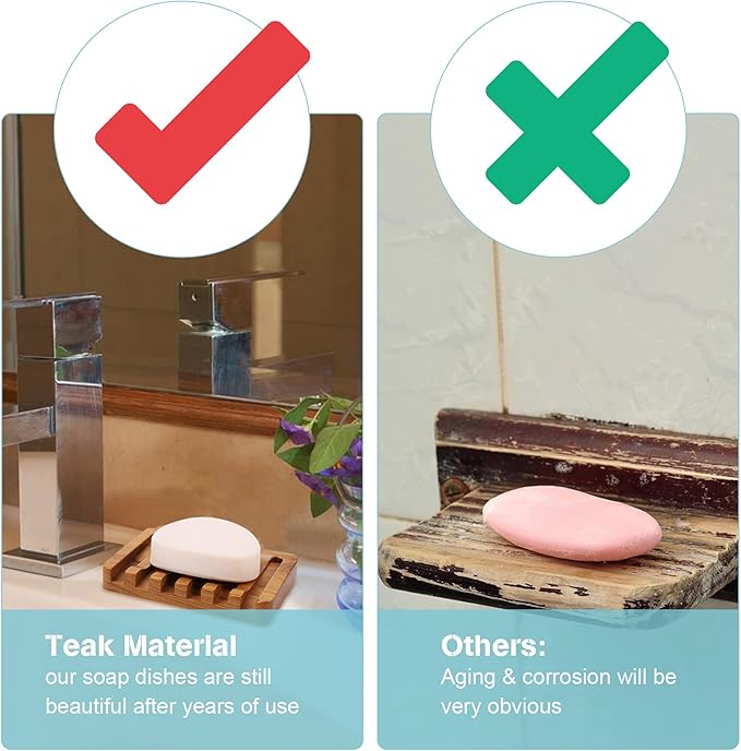 2PCS Self Draining Soap Dishes by HTB, Teak Wood Soap Holder, Soap Saver for Shower, Bathroom, Bath Tub, Kitchen Sponges, Easy Dry Extend Soap Life-NeatNest