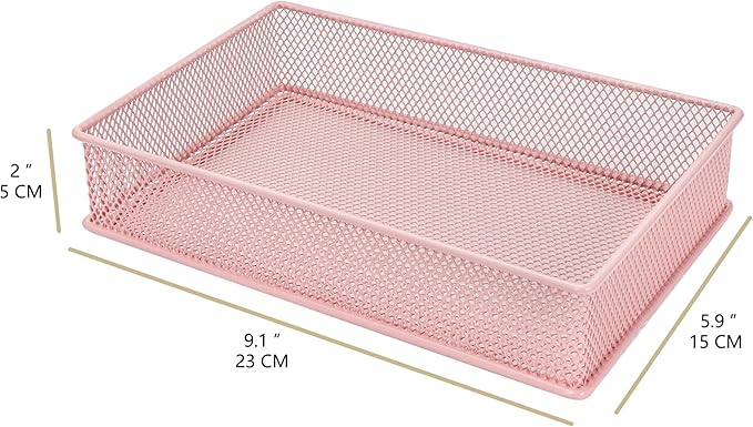 Annova Mesh Stackable Drawer Cabinet and Shelf Organizer Bins Storage Basket School Office Supply Holder Tray- Set of 2 (Light Pink, 6x9x2 Inch)-NeatNest
