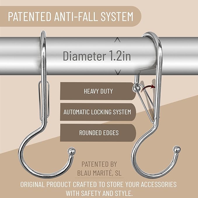 6 Purse Hanger for Closet. Tote Hanger. S-Shaped Hooks S Hooks Twist Design. Anti Drop S-Shaped Hook for hanging handbags with Safety Buckle to Prevent Falls. Heavy Duty. (Silver, Twisted)-NeatNest