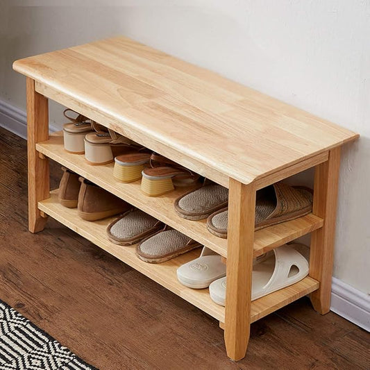 XKZG Storage Bench Wooden Shoe Rack Bench Simple Style Wood Entryway Bench (Natural,31.5")-NeatNest