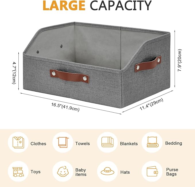Closet Organizers and Storage, Linen Trapezoid Storage Bins with Handles, Collapsible Shelf Organizer for Blanket, Towel, Clothes, Hats, Purse (Gray)-NeatNest