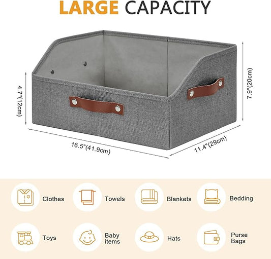 Closet Organizers and Storage, Linen Trapezoid Storage Bins with Handles, Collapsible Shelf Organizer for Blanket, Towel, Clothes, Hats, Purse (Gray)-NeatNest