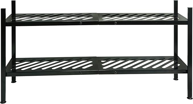 Shoe Rack - Metal Shoe Organizer 2 Tier Shoes Shelf Storage, 35 Inches Stackable Long Show Stand Holder for Closet, Entryway, Garage, Floor, Door Entrance, Black-NeatNest
