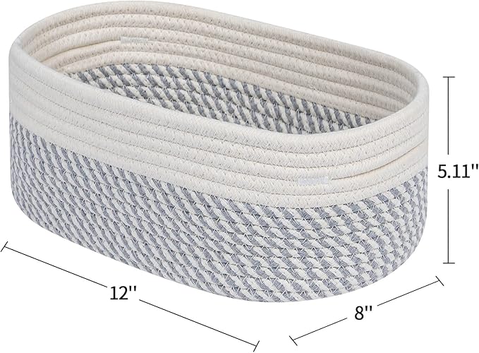CubesLand Small Baskets, Storage Baskets for Organizing Shelves, Rectangular Woven Storage Basket Natural Cotton Rope Bins Closet Baby Nursery Empty Gifts Basket Off White/Mixed Gray-NeatNest