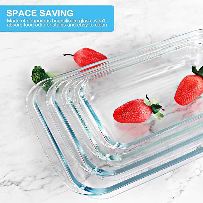 8 Pieces Glass Baking Dish with Lids Rectangular Glass Baking Pan Bakeware Set with BPA Free Lids, Baking Pans for Lasagna, Leftovers, Cooking, Kitchen, Fridge-to-Oven,Blue