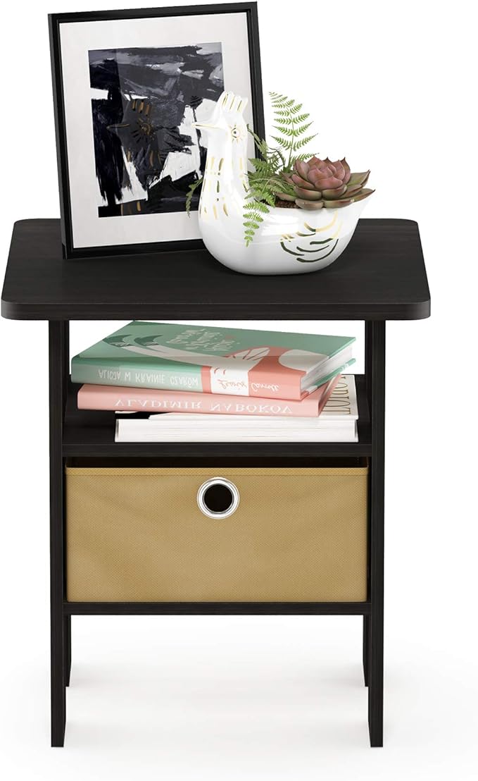 Furinno Andrey End Table / Side Table / Night Stand / Bedside Table with Bin Drawer, Espresso/Brown