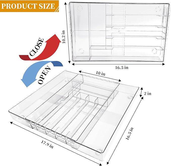 Expandable Silverware Kitchen Drawer Organizer Large Utensil Drawer Organizer Adjustable Cooking Utensil Holder Cutlery Tray for Spoons Forks Knives Bathroom Supplies Storage Plastic Clear-NeatNest