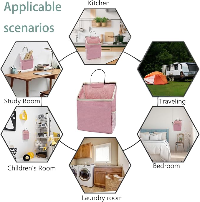 2 Pack Wall Hanging Storage Bag, Hanging Organizer Bag with Sticky Hook, Wall Organizer for Dormitory Bathroom Bedroom Kitchen (Pink)-NeatNest