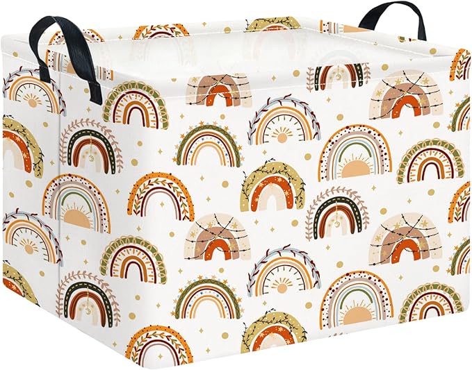 CLOCOR Rectangular Storage Basket Empty,Gift Basket for Kids,Waterproof Toy Bin with Handles,Room Decor(Boho Rainbow)-NeatNest