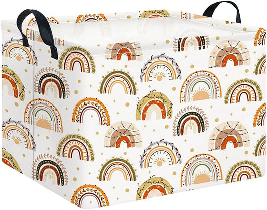CLOCOR Rectangular Storage Basket Empty,Gift Basket for Kids,Waterproof Toy Bin with Handles,Room Decor(Boho Rainbow)-NeatNest