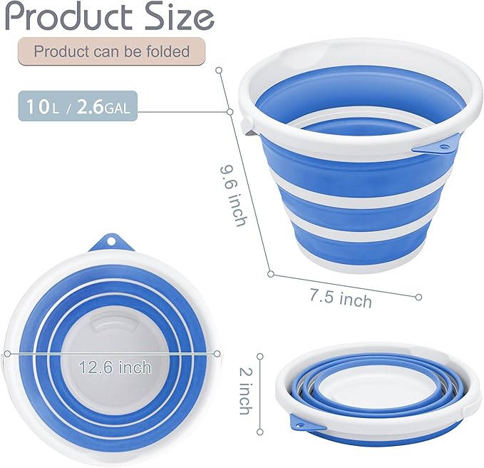 Goderewlid Collapsible Bucket 2.6 Gal/10L, BPA-Free - Space-Saving, Portable Foldable Water Pail for Versatile Use, Home, Outdoors, Car Wash, Camping, Fishing - Blue, Single Pack-NeatNest