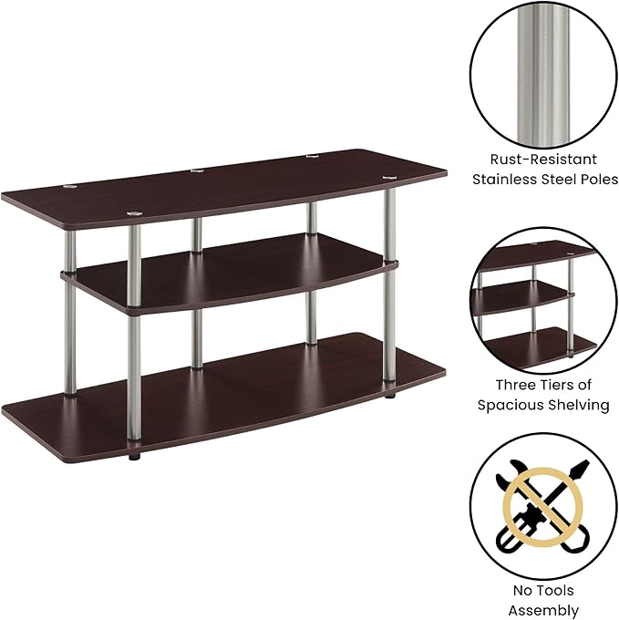 Convenience Concepts Designs2Go No Tools 3-Tier Wide TV Stand 42" - Entertainment Center for TVs up to 46 Inches, Modern TV Mount with Shelves for Living Room, Cherry-NeatNest
