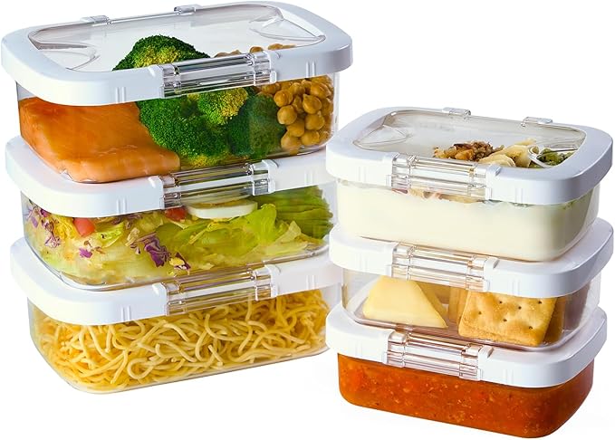 Felli Duo Loc Tritan Containers for Heating Food Microwave Safe Box, Airtight Food Storage for Fridge Freezer, On The Go Lunch Container for Adults for Weekly Meal Plan Picnic Travel (6pk)