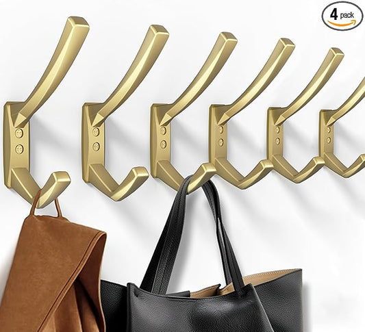 Heavy Duty Wall Hooks, 5.7 Inch Large Coat Hooks, 6 Packs Towel Hooks for Hanging in Bathroom, Bedroom, Entryway, Kitchen, etc (Gold, 6 Pack)