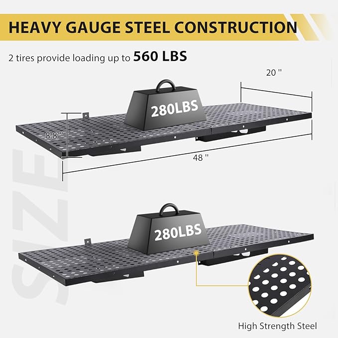2-Pack Garage Shelving Units, 20" W x 48" L 560 lbs Capacity Steel Pegboard Shelf with 4 Hooks & Reinforced Frame, Black, Heavy Duty Garage Storage for Workshop, Basement-NeatNest