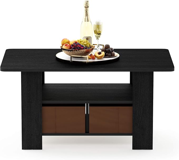 Furinno Andrey Coffee Table with Bin Drawer, Americano/Medium Brown, Small Non-Lift Top-NeatNest