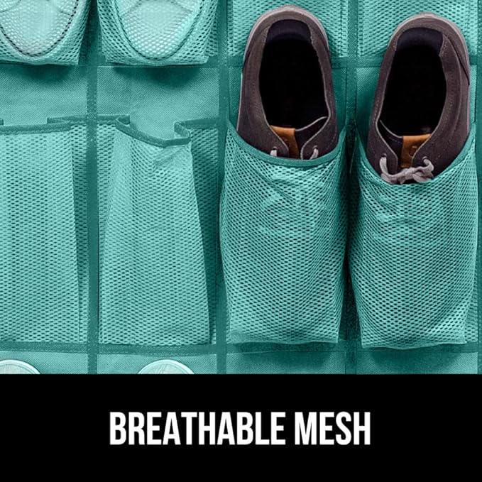 GORILLA GRIP Over the Door Shoe Organizer, 24 Large Breathable Mesh Pockets, Space Saving Hanging Storage Holder, Closet Rack Hanger Holds Up to 40 lbs, Hangs on Closets, Shoes, Accessories, Turquoise-NeatNest