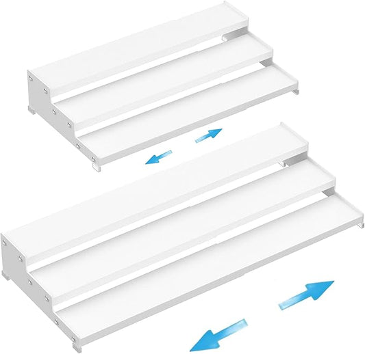 Expandable Spice Rack Storage organizer with 3-Tier step shelf cabinet,seasoning racks organizion.Great for Kitchen countertop shelves,Pantry and more(2Packs/White)-NeatNest