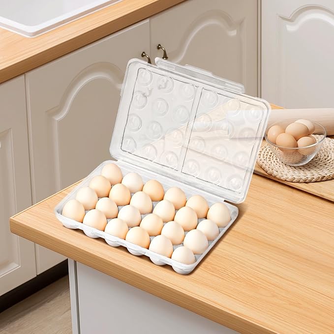 24-Count Egg Storage Box, Transparent Plastic Refrigerator Organizer, Stackable and Shockproof Design with Secure Lid, Ideal for Kitchen and Camping