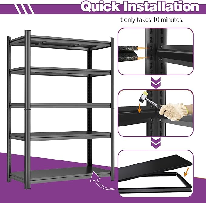 Garage Shelving 3500Lbs Storage Shelves Adjustable Metal Shelving Units 5-Tier Storage Shelves Heavy Duty for Industrial, Warehouse, Basement