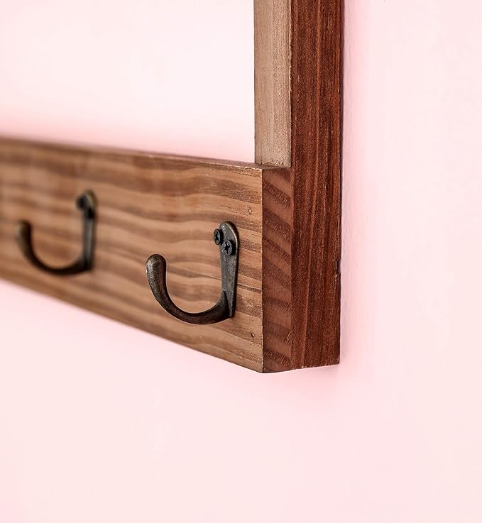 16 Hooks Rustic Pine Wood Coffee Mug Holder 24 x 18 inches Wall Mounted Cup Display Organizer for Home, Kitchen Storage Brown-NeatNest