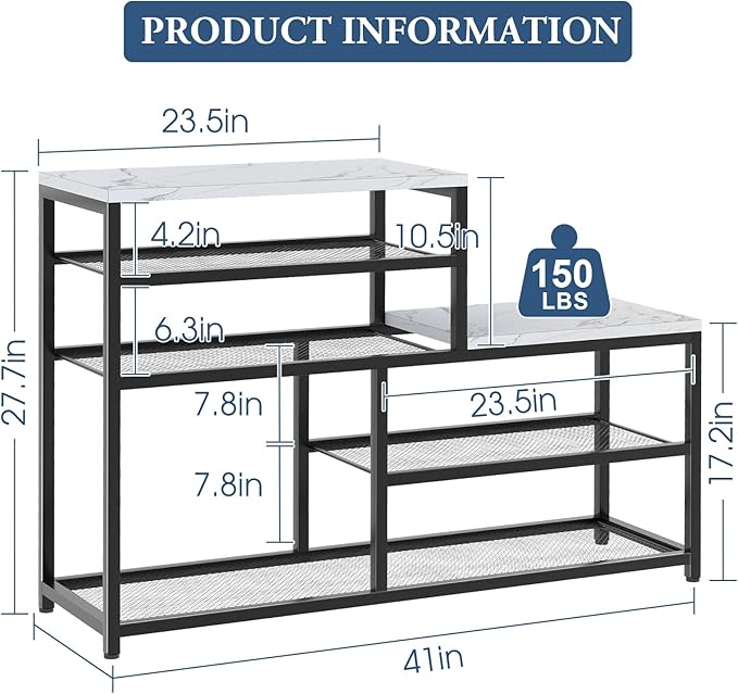 Shoe Rack Bench for Entryway,Free Standing Shoe Storage Organizer for Front Door Entrance,Boot Rack Holder Shelf for Closet with Seat,Sturdy Shoe Shelves for High Heels, Hallways,White Marble-NeatNest