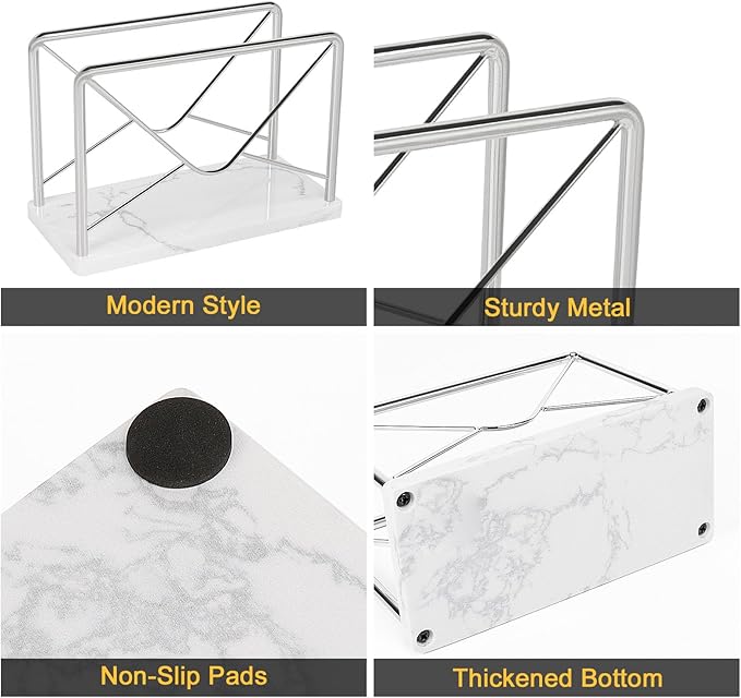 Modern Mail Holder for Home Office, Metal Letter Organizer Sorter for Desk, Cutout Mail Envelope Design, Bill Filling Paper Document Rack, Envelope Storage Rack with Marble Base