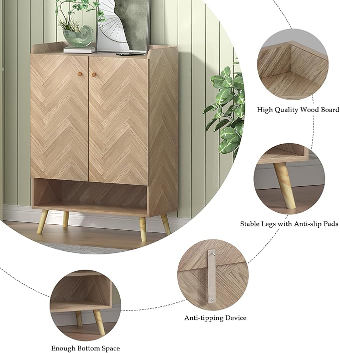 Anmytek Accent 6-Tier Wooden Shoe Cabinet with Adjustable Shelves and Doors, Farmhouse Storage for Entryway or Hallway