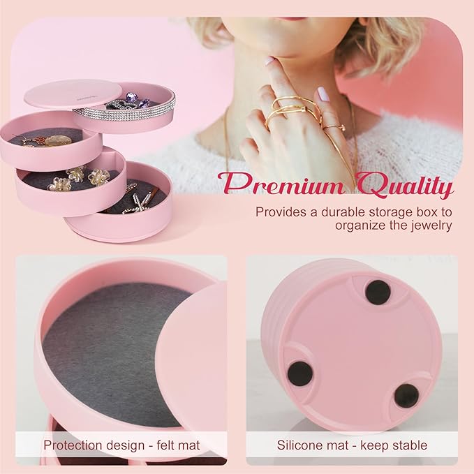 CONBOLA Jewelry Holder Organizer, Christmas Gifts Ideas for Women, Small Jewelry Storage Box Earring Holder, 5-Layer Rotating Jewelry Storage Tray with Lid for Bracelets Rings Bracelets-NeatNest