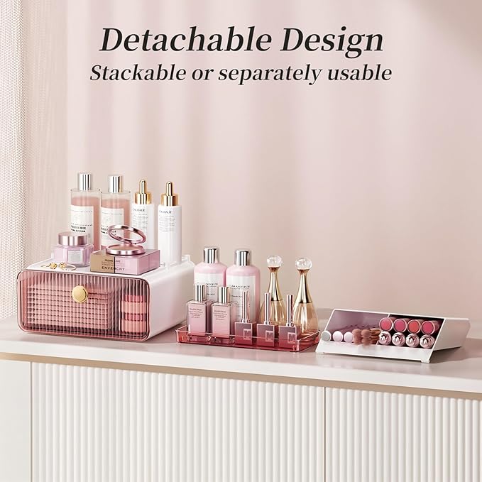 2-Tier Makeup Organizers Countertop,Versatile Bathroom Counter Organizer,Cosmetic Make Up Organizers for Vanity,Cute Skincare Organizer (Blush)-NeatNest