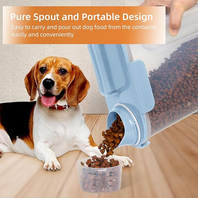 5-7LBS Airtight Dog Cat Food Storage Container with Pet stacking bowls, Upgraded Large Nozzle Clear Plastic Pet Storage Bin BPA-Free for Cats, Dogs, Birds, Chickens, Fishs-6Qt (Elegant Blue 5L-1Pack)-NeatNest