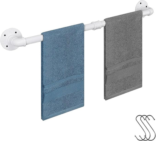 Industrial Pipe Towel Rack Towel Bar, Heavy Duty Wall Mounted Rustic Farmhouse Bath Towel Holder for Bathroom (White, 24 inch)