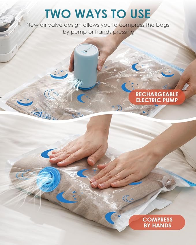 Travel Compression Bags, 35 Pack Vacuum Storage Bags with 1500mAh Rechargeable Battery, Vacuum Seal Bag for Space Saving Clothes, Blanket, Duvets, Pillows, Comforters, Travel Essentials, Luggage-NeatNest