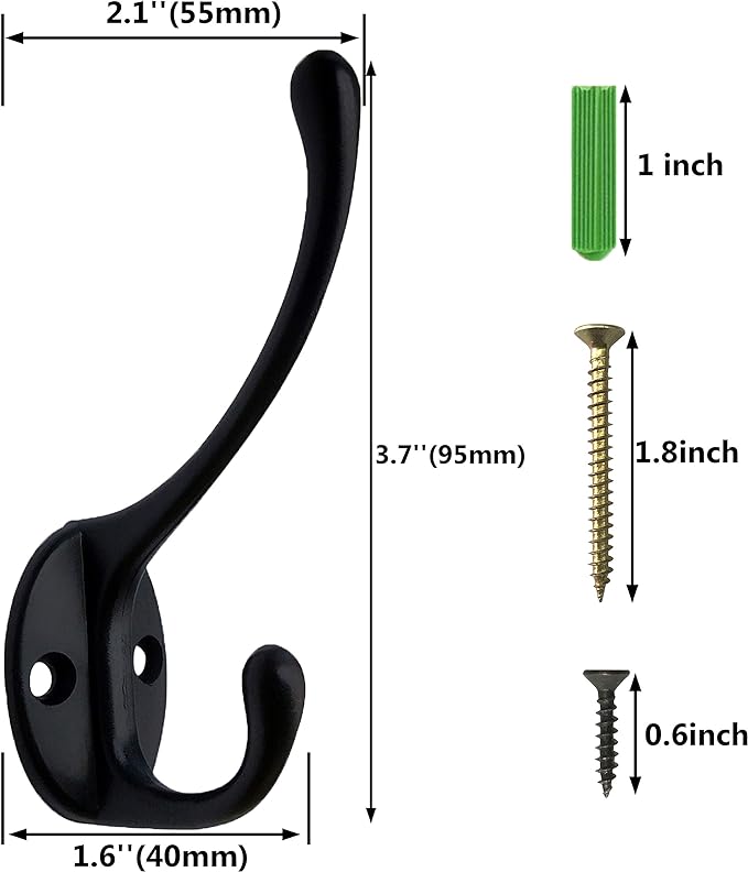 IBosins Wall Mounted Coat Rack, 2 Pack Metal Wood Coat Rack with 8 Black Rustic Hooks for Scarf, Bag, Towel, Key, Cap, Cup, Hat-NeatNest