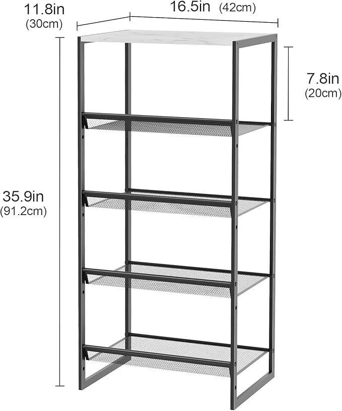 Garden 4 you 5 Tiers Narrow Shoe Rack,Small Space Freestanding Shoe Storage Organizer with White Wooden Tabletop,Adjustable Metal Shelf Stackable Shoe Shelf for Entryway Hallway Living Room Closet-NeatNest