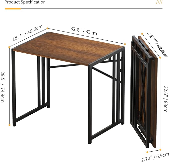 32 inch Folding Small Desk, Writing Gaming Computer Camping Desk for Small Spaces, No Assembly Required Home Office Desk, Mahogany-NeatNest