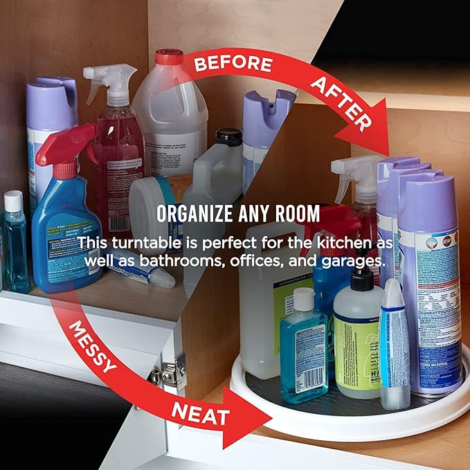 Copco Basics Non-Skid Pantry Cabinet Lazy Susan Turntable, 12-Inch, White/Gray (Pack of 2)-NeatNest