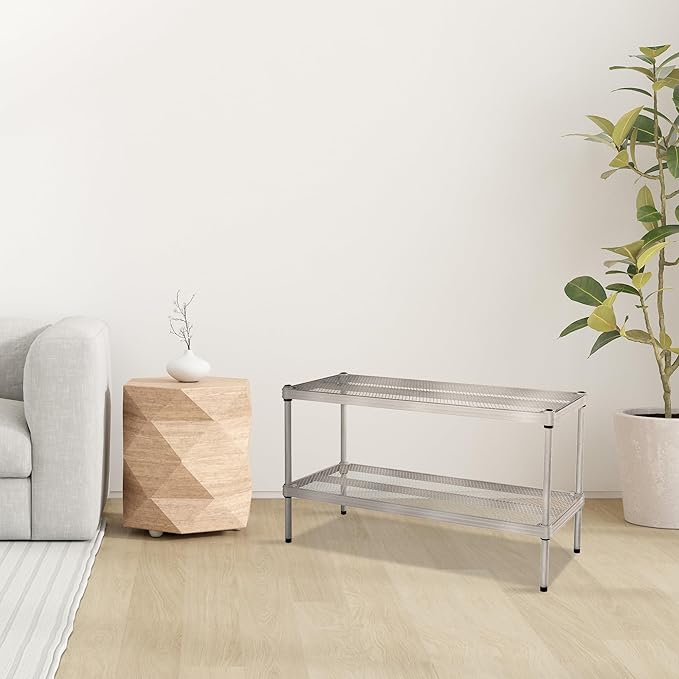 Design Ideas MeshWorks, 2-Tier Steel Shelving Rack, 440lb Capacity Per Shelf, Silver-NeatNest