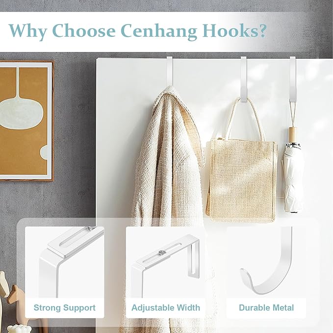 Adjustable Cubicle Hooks, Over The Door Hooks, Premium Metal Cubicle Door Hangers, Fit 1 3/8" to 3 1/2" Panels Heavy Duty Holder for Clothes, Towels, Hats, White, 5 Pcs