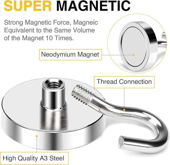 DIYMAG Magnetic Hooks, 150 LB Heavy Duty Strong Magnet with Hooks, Strong Rare Earth Neodymium Magnet Hooks for Hanging, Magnetic Hanger for Curtain, Home, Kitchen, Workplace, 10 Packs-NeatNest