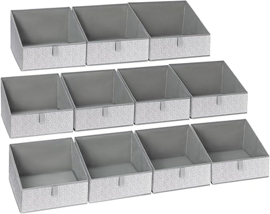 DIMJ Closet Storage Bins 10 Pack - Fabric Trapezoid Closet Organizer Bin, Foldable Storage Baskets for Shelves, Closet Shelf Organizer, Clothing Storage Box for Toys, Books, Towel, Clothes, Gray-NeatNest
