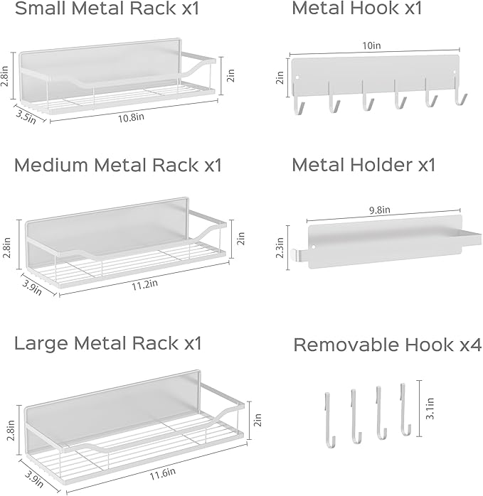 5 Pack Magnetic Shelves for Washing Machine & Refrigerator, Paper towel holder, Movable Powerful Magnetic Spice Racks with Unique Hollow Design, for Laundry Room and Kitchen Organization (White)