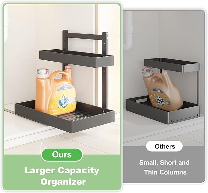 Under Sink Organizer - 1-Tier Pull Out Cabinet Organizer Vertical Slide Out Sink Shelf Storage Shelves for Multi-Purpose Bath Kitchen Bathroom Medicine (Black, 2 Packs)-NeatNest