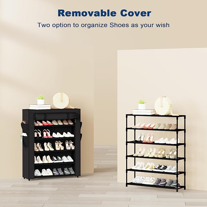 Mavivegue Shoe Rack with Cover, 5 Tier Shoe Organizer for Entryway, Shoe Storage for Front Door Entrance, Closet-NeatNest