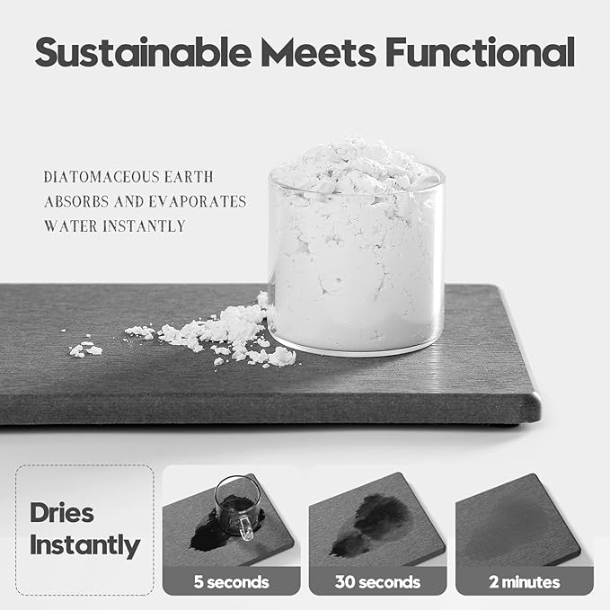 2PCS 10"x 5" Large Bathroom Sink Vanity Trays, Water Absorbing Diatomite Stone Quick Drying Mat for Kitchen Counter, Dish Rack Dispensers Sponge Holder Caddy Organizer, Dark Gray,-NeatNest