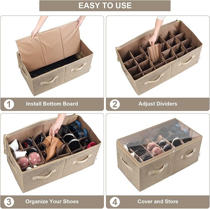 Moteph Shoe Organizer for Closet - Shoe Storage Organizer for Closet Organization with Clear Cover & Adjustable Dividers, Shoe Rack & Basket - (Light Brown, Large - 24 Pairs)-NeatNest